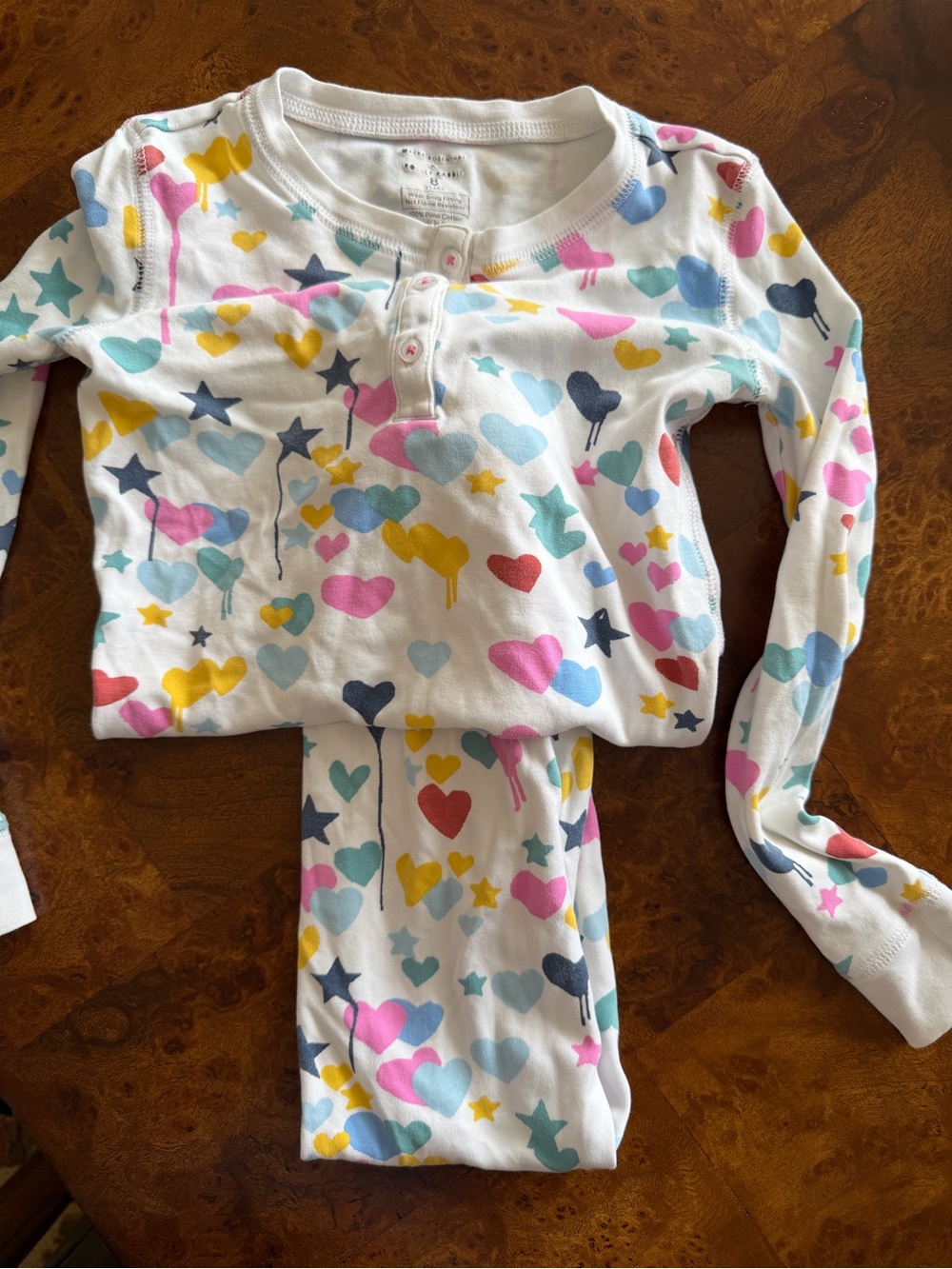 Roller Rabbit Girls' Watercolor -White Heart & Star Printed Pajama Set, Size 8